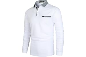 GNRSPTY Polo Hombre Manga Larga Denim Cuello Camisetas Algodón Camisas T-Shirt Golf Tennis Otoño Invierno Oficina