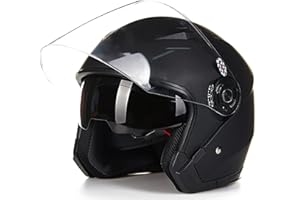 LETIAN Casco De Motocicleta Jet Half Helmet Retro Open Motocicleta Casco Para Adultos 3/4 Cara Abierta Moto Doble Visera ECE Aprobado Para Hombres Mujeres Scooter Casco Retro H, XXL=63-64CM