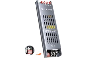 HOOLED Trasformatore LED DC 24 V 6,3 A, 150 W Alimentatore Dimmerabile a Livelli, con Ingresso 220-240 V AC a Bassa Tensione DC 24V, 5 Modalità di Protezione del Circuito Adatto per Strisce LED
