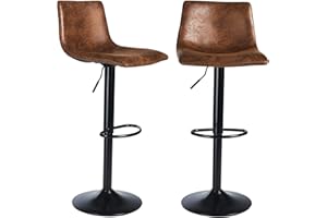 DICTAC Tabourets de Bar, Rétro Lot de 2, Chaise de Cuisine, Tabourets Hauts, Hauteur Réglable, Rotatif sur 360°, avec Dossier et Repose-Pieds, Salle à Manger, Comptoir, Roulement 180kg