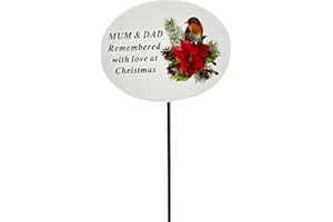 Angraves Mum and Dad Christmas Xmas Robin Poinsettia Flower Memorial Tribute Stick Graveside Plaque
