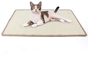Petslucent Cat Scratch Mat（23.6in x 15.7in), Sisal Cat Scratching Pad for Indoor Cats Grinding Claws and Protect Couch Carpets Sofa Horizontal Cat Scratcher Post Board (60 * 40cm, White)