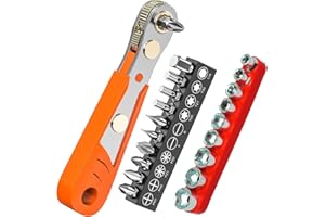 SIGANDG Cacciavite ad angolo a cricchetto 1/4 10 pezzi Cacciavite magnetico a cricchetto 9 pezzi Set di bussole metriche per spazi ristretti, Phillips, a taglio, Torx, esagonale