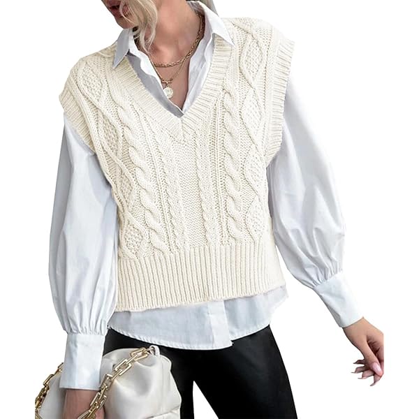 Gebreide Mouwloze Trui Dames – Preppy Stijl, V-hals, Crop Top, Van Zacht Acrylgaren (herfst/winter, Veelzijdig)