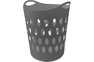 SIMPAHOME 60L Large Flexible Lightweight Plastic Laundry Hamper Basket with Aerate Hole Design and Side Handles - Grey Single Basket - 57cm (H) x 45cm (W) x 41cm (D)