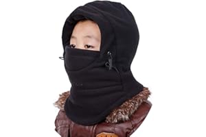 YONKOUNY YONKINY Cagoule Chapeau Enfant Fille Garçon Hiver Chaud Thermique Coupe-Vent Cagoule de Ski Capuchon Balaclava Polaire avec Masque pour Ski Vélo Moto
