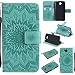 Produktbild Hozor PU Leder Hülle für Huawei Y6 Pro / Enjoy 5 / Honor Play 5X Embossing Prägung Blumen Muster Ledertasche Weiche TPU Soft Rückseite Abdeckung Handytasche Bumper Schutzhülle Brieftasche Flip Case Wallet Cover Bookstyle Handyhülle Tasche Anti-Scratch Shell Folio Klapphülle mit Standfunktion Magnetverschluss und Kredit Kartenfächer - Hellgrün
