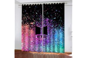 ADWEDDF Kind 2er-Set Verdunkelungs Vorhang,Farbe schwarz BTS Kunst Malerei Kinder Gardinen Ösen Gardine Thermo Polyester Schlafzimmer Vorhänge Muster 160 x 140 cm (HxB)