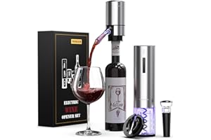 ‎TOMEEM TOMEEM Elektrischer Weinöffner Set - Folienschneider, Weinbelüfter und Vakuum-Weinverschluss, Weinöffner Set, Korkenzieher Wein Silber für Hausbar und Partys im Freien