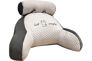 Pamatio Lesekissen,Rückenlehnenkissen Mit Armlehnen, Bett-Lesekissen Rückenkissen Mit Abnehmbarer Nackenstütze Und Armlehnen - Zum Lesen, Arbeiten, Spielen,Faulenzen und Fernsehen (Grau,70 * 50cm)