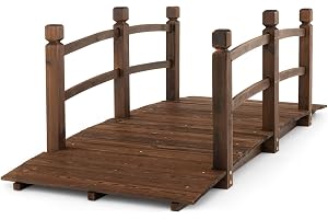 GOPLUS träbro, trädgårdsbro i graniträ med räcke, dammbro belastbar upp till 150 kg, dekorativ bro i brunt för damm, trädgård och gård, 172×75×58,5 cm