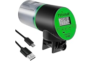 Petbank USB Charger Alimentador Automático Acuarios con Temporizador Recargable, Dispensador Comedero Acuario con Pantalla LCD, Dispensador Comida Peces Automatico, Verde