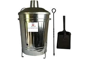 EASYSHOPPING 60 Liter Metal Galvanised Garden Incinerator Fire Bin Burning Leaves Paper Wood Rubbish Dustbin Made in U. K. (60L INC with Shovel&Poker)