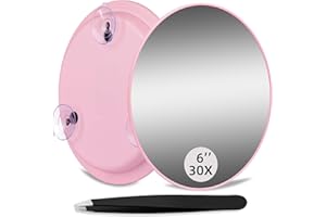 HMGGOOFA 30X Makeup Magnifying Mirror, Round 6'' Magnifying Mirror 30X High Magnification Mirror, Large 30X Magnifying Mirror with Suction Cup and Tweezers, Travel Magnified Mirror 30X Handheld Cosmetic Mirror