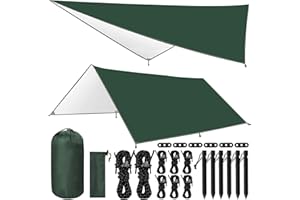 TEWWCEO Tarp Campeggio 3 x 3m,Tenda Parasole da Campeggio,Telone da Campeggio Impermeabile,Protezione UV Ultra Leggero Tarp con 6 Chiodi in Alluminio e 8 Corde del Vento,Telone per Campeggio,Picnic