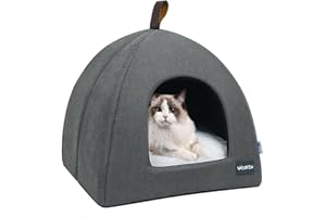 Voarge Cueva Suave y Cálida para Gato, Cama de Felpa con Cojín Interior Extraíble y Lavable, Gris, Medium