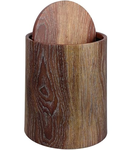 Runder Holzmülleimer Mit Schwungdeckel - 10 Liter Naturdesign