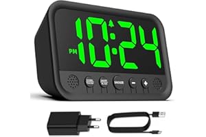 Azyh - Sveglia digitale con display LED verde per camera da letto, sveglia ad alto volume per chi ha un sonno pesante, orologio da tavolo elettrico con USB-A a Type-C, volume, luminosità e snooze