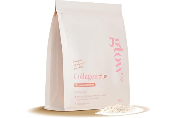 Glow25® Collagène Plus [450g] - Complément Alimentaire - avec Vitamine C, Zinc et Biotine - Hydrolysat de Collagène Premium - Peptides Type 1 et 3 - Haute Solubilité - Goût neutre - Collagen