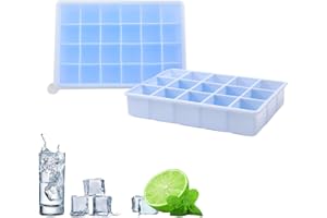 HENFUME 2 Pezzi stampo ghiaccio silicone,stampo cubetti ghiaccio,stampi ghiaccio silicone con coperchio,contenitore ghiaccio,per whisky e bevande refrigerate (15 scomparti × 1 + 24 scomparti × 1) blu