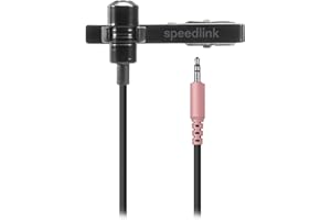 Speedlink SPES micrófono de Solapa con Cable Jack 3,5 mm - Micrófono de Solapa con Conector Jack, micrófono lavalier, Clip metálico Desmontable, cancelación de Ruido, Negro