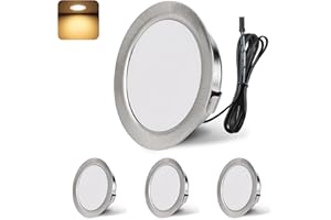 YindaLux Spot LED Encastrable, Spot LED 12V 3000K Blanc chaud Dimmable, 3W Extra Plat Spot encastrable, Trou 55-58mm Aluminium Plafonnier spot avec câble de 2m, Lot de 4, Nickel