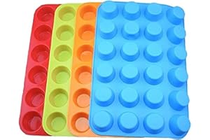 Qtopun Stampo in Silicone per Mini Muffin - Set da 4 Pezzi, 24 Stampi da Forno Multicolore