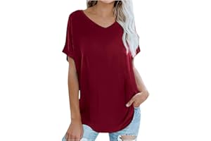 HAOLEI Chemises en Coton De Couleur Unie pour Femmes Col V Manches Courtes Tee Shirt Top Casual Mode Haut Blouse Lâche Plage Doux et Confortable T-Shirt Top