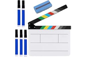 QSLKI 7PCS Tablillas Acrílicas Coloridas, 20 * 20 Cm, Claqueta De Cine Acrylic Film Clapper Board, con 5 Marcadores y Borrador De Pizarra, Claqueta De Cine Profesional, Clapper Tablero De Profesional