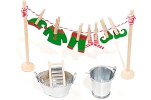 ‎RTUOHUIN RTUOHUIN Wichtel Wäscheständer Set, 20 Stück Miniatur Wichtel Zubehör, Wichteltür Zubehör Weihnachten inkl. Holzbügel/Kleider, Eimer, Reibebretter, Kinderzimmer Dekoration für Weihnachten