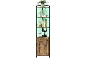 ‎LIFEWIT Lifewit Weinschrank Eckschrank 5 Ebenen mit LED Licht, Vintage Barschrank mit verstellbare Einlegeboden, Eckregal mit Stauraum für Bar, Küche, Wohnzimmer, Esszimmer, Rustikales Braun