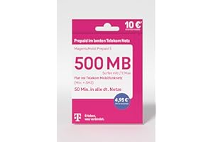 DEUTSCHE TELEKOM Telekom MagentaMobil Prepaid S SIM Card without Contract I Includes 500 MB & Flat (Min, SMS) into Telekom Mobile Network & EU Roaming I Surfing with LTE Max I 10 EUR Start Credit