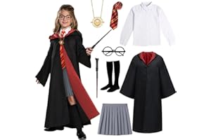 YYDSXK Zauberer Kostüm, Harry Kostüm Kinder Zauberer Robe mit Zauberstab Verkleidung Bluse Krawatte, Zauberer Cosplay Kostüm für Kindergeburtstag Party Weihnachten Karneval Cosplay