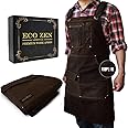 ecoZen Lifestyle Professional Grade Chef Apron (10 oz Cotton) for Kitchen, BBQ, Cooking and Grill Ideal Aprons for Women and Men Fully Adjustable (M to XXL) and Comfort + Pockets