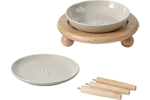 Havniva Elevated Ceramic Cat Bowl Large Whisker Friendly Cat Bowl Food Water Bowl with 2 Adjustable Stands & Anti Choking Pet Bowl (1 Pack)