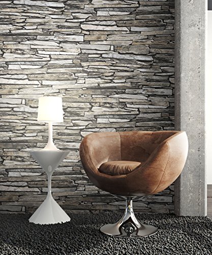 Steintapete Vliestapete Grau Edel , schöne edle Tapete im Steinmauer Design , moderne 3D Optik für Wohnzimmer, Schlafzimmer oder Küche inklusive Newroom Tapezier Ratgeber, mit Tipps für perfekteWände - 2