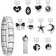 Silver Italian Charm Bracelet Set for Women DIY Handmade with Starter Brascelet, Assorted Charms and Opening Tools, 9mm Modular Italian Charm Bracelet Jewelry