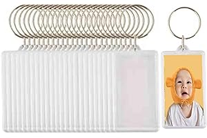 SNAILMON 50pcs Clear Blank Photo Keyrings Insert Key chains DIY Keyrings, Clear Acrylic Picture Keychains for Double-Sided Photos, DIY Personalised Small Blank Keychains, 4.7 x 3.3cm
