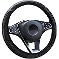 LMYDIDO Car Steering Wheel Cover Leather, Anti-slip Breathable Carbon Fiber Sports Elastic Band Without Inner Ring Steering Wheel Cover Universal Size 37-39cm /14.5-15inch (Black)