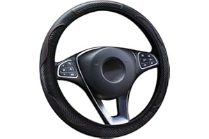 LMYDIDO Funda de cuero para volante de coche, antideslizante, transpirable, fibra de carbono, banda elástica deportiva sin anillo interior, cubierta para volante, tamaño universal, 37 – 39 cm (Negro)