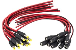 DONJON DC strömsparsvans, 5,5 mm x 2,1 mm, 18 AWG han- och honkontakt, 12 V 5 A DC-kabelanslutning, tunnkontakt för CCTV-säke