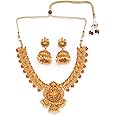 Shining Diva Fashion Latest Stylish Choker Traditional Temple Necklace Jewellery Set for Women (12086s), Golden, One