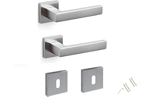 AERREGI COPPIA MANIGLIE PER INTERNO MODELLO ASTI STILE MODERNO, COMPLETE DI FISSAGGIO E BOCCHETTE (Cromo Satinato)