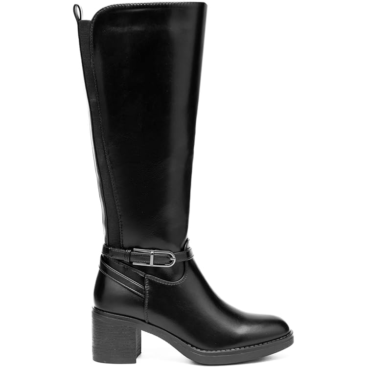 Bottes Femme Style Cavalière Dessus En Cuir Et Brides Fanta... Marron