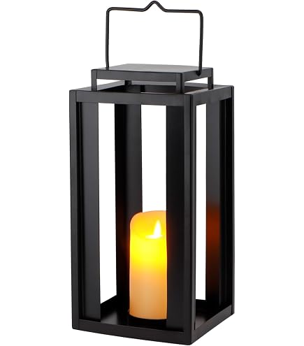 Lot De 2 Lanternes Lumineuses En Métal Noir | Bougie LED, Minuterie 6h | Déco Intérieur/Extérieur IP44
