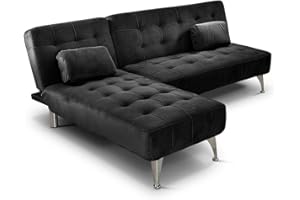 IBERA HOME Sofá Cama AROA-XS - Multifuncional, Chaise Longue Reversible XS, 198x146cm - Compacto y Cómodo con Diseño Multifuncional (Negro Terciopelo)