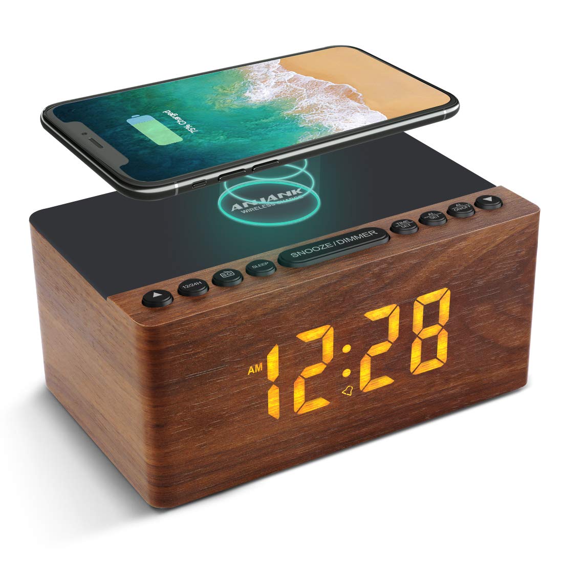 Review of ANJANK Wooden Digital Alarm Clock and Wireless Charger