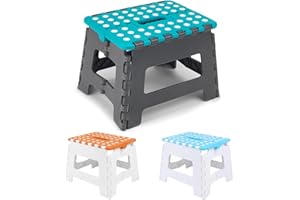 SAVEX 9-Inch Folding Step Stool with Anti-Slip Footpad- Lightweight, Portable, and Durable - Perfect for Kitchen, Bathroom, and Garage for Kids, Adults | Foldable Stool (Blue & Grey)