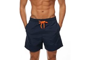 Aisprts Bañador Hombre Bañador Natacion Transpirable de Secado Rápido con 3 Bolsillos Traje de Baño con Forro de Malla y Cordón Ajustable