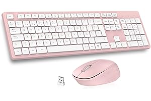 LeadsaiL K786 Teclado y Raton Inalámbrico QWERTY Español, 2.4G Pack Teclado Raton Inalambrico, Ergonómico, Receptor USB 2 en 1, Tamaño Completo Teclado y Mouse para Mac, PC, Ordenador Portátil-Rosa